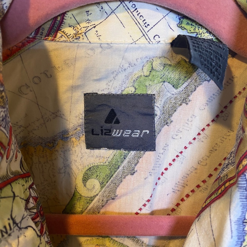 Lizwear Mens Vintage World Map Print Button Down Shirt Short Sleeve Cotton Med - Picture 2 of 13